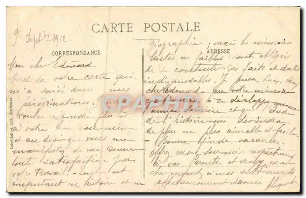 Coutances - Estátua de Tourville — editor Aries, série 'Nouvelles' - Verso