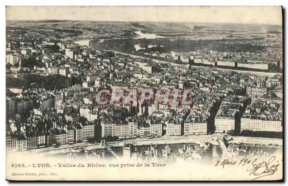 LYON - Tal der Rhône, Aussicht vom Turm — Edition Gilletta, Nice, Nr. 8365 - Vorderseite