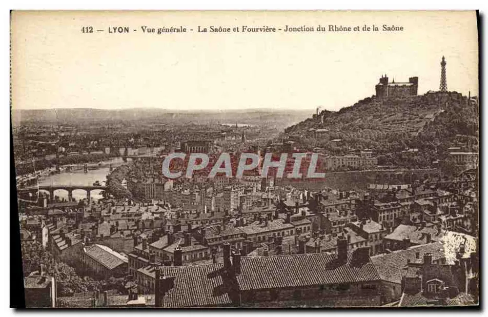 LYON - Allgemeiner Blick - La Saône und Fourvière - Zusammenfluss von Rhône und Saône - Vorderseite