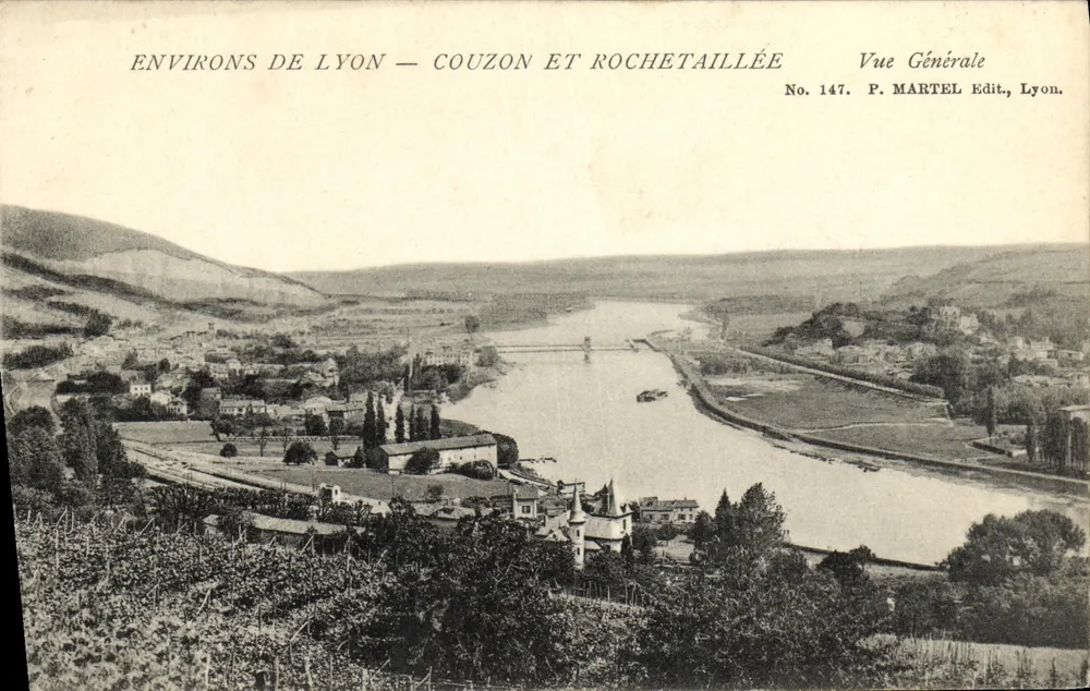 Ambiente de Lyon — Couzon e Rochetaillée — Vista Geral — P. Martel Editor, Lyon, Número 147 - Frente