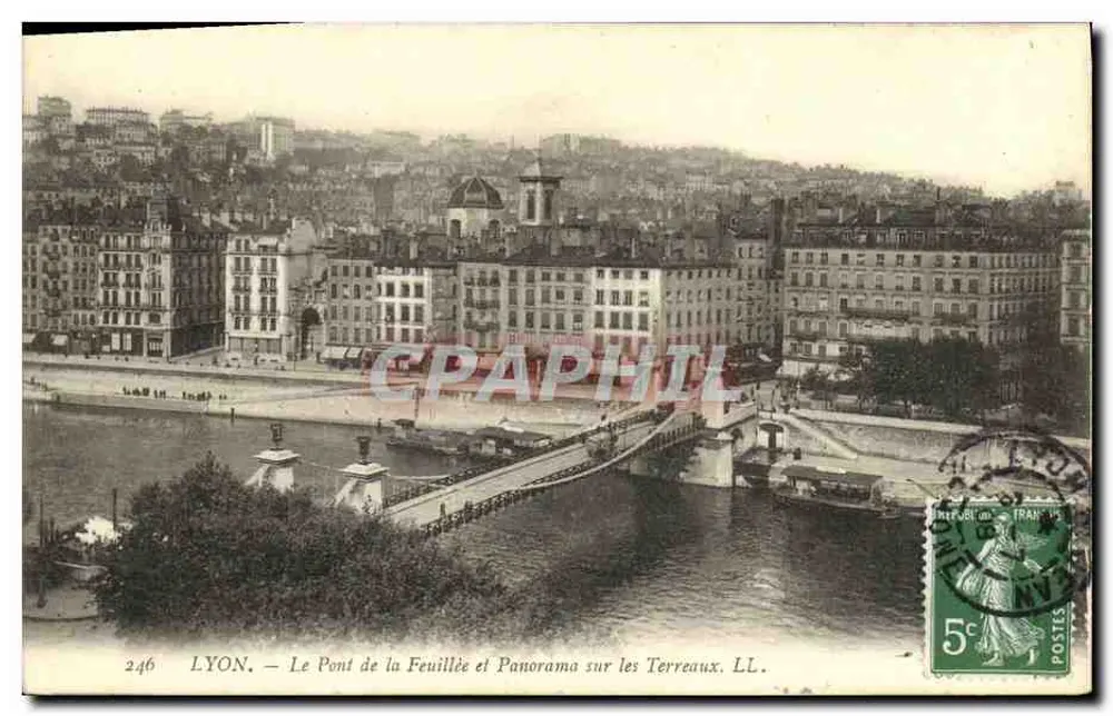 LYON. — Der Feuillée-Brücke und Panorama über die Terreaux. LL. — Nr. 246 - Vorderseite