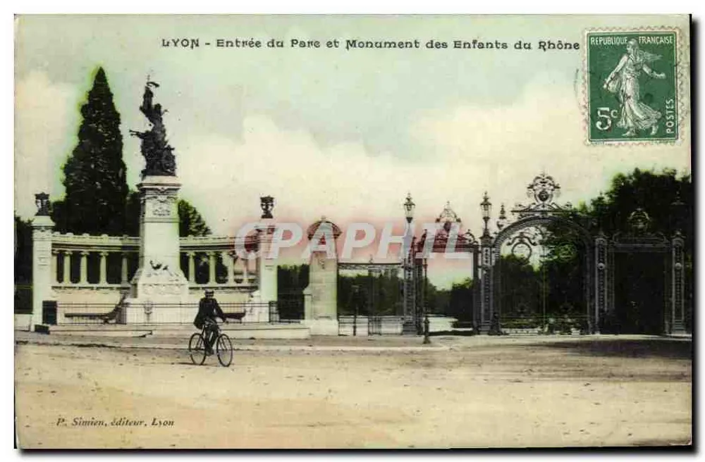 LYON - Eingang zum Park und Denkmal der Kinder des Rhône — P. Simien, Verlag, Lyon - Vorderseite