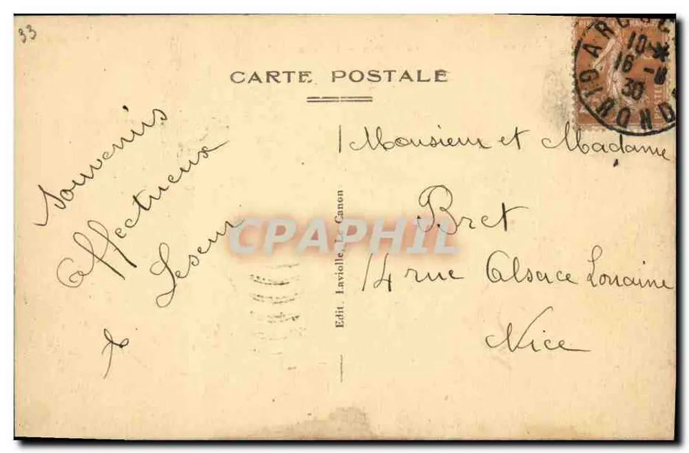 Bassin d'Arcachon — Le Canon — Abfahrt des Postwagens — Éd. Laviolette, n°33 - Rückseite