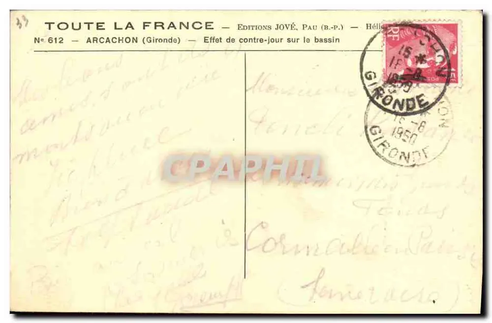 Arcachon — Lichtwirkung auf den Hafen — Éditions Jové, Pau (B.P.) - Rückseite