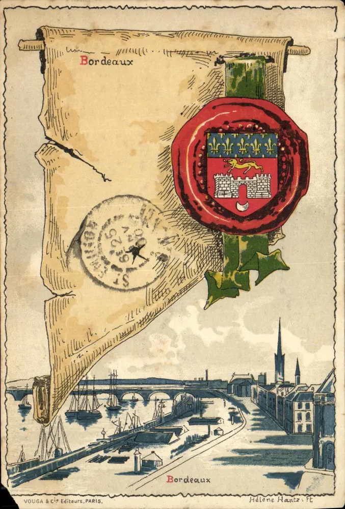 Bordeaux — vue du port et du blason municipal — éditeur VOUGA & CIE, PARIS - Frente