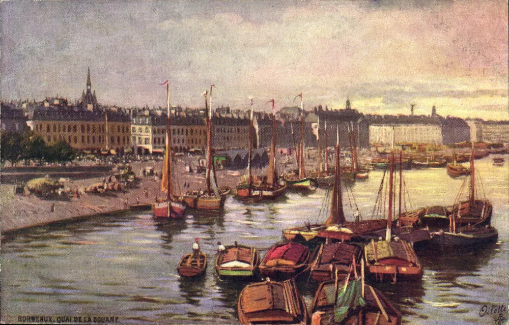 Bordeaux. Kade van de Douane — uitzicht op de haven met zeilschepen — uitgever Tuck & Co. - Voorkant