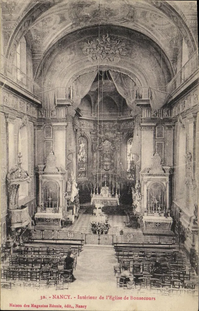 Interior da Igreja de Bonsecours — Nancy — Maison des Magasins Réunis, editor, Nancy - Frente