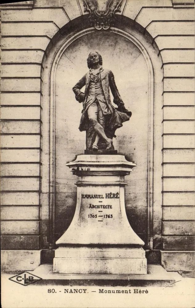 Nancy — Monument Héré — estátua de Emmanuel Héré, arquiteto 1765-1763 - Frente