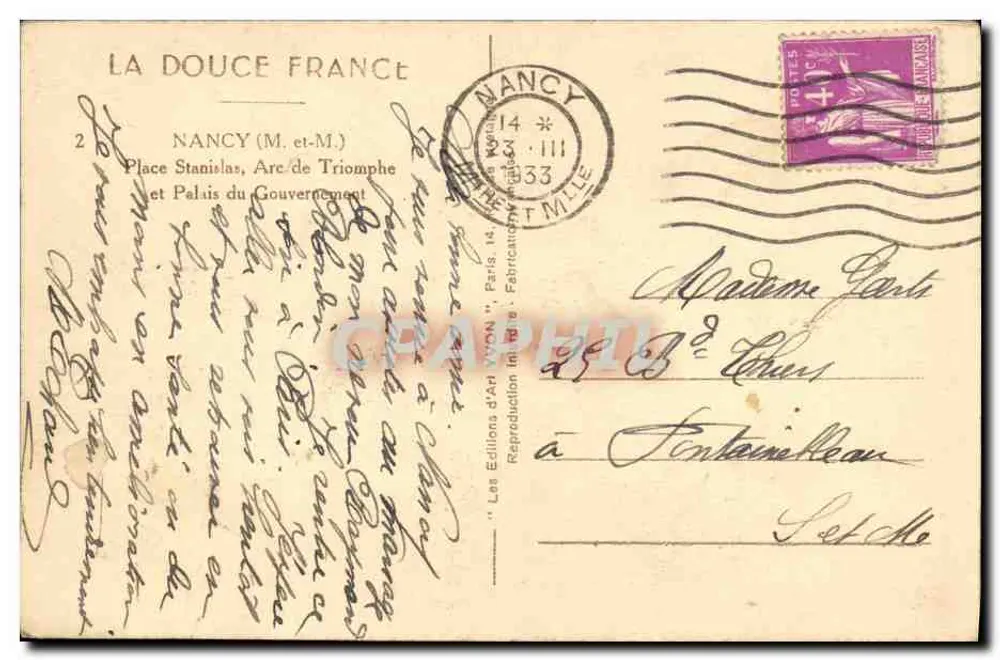 Nancy — Place Stanislas, Arc de Triomphe et Palais du Gouvernement — Les Éditions d'Art Yvon, n°2 - Rückseite
