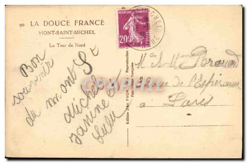 Mont-Saint-Michel — La Tour du Nord — Édition Yvon - Rückseite