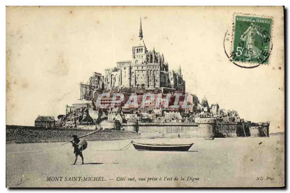 Mont Saint-Michel — Südseite, Ansicht vom Osten der Digue — ND-Plat - Vorderseite