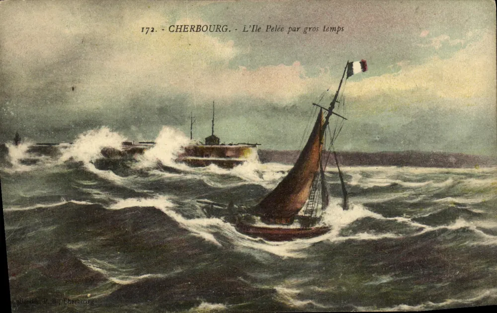 Cherbourg — A Ilha Pelée em tempo de tempestade — Coleção P. B. Cherbourg, n° 172 - Frente