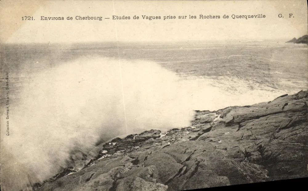 Ansicht von Cherbourg — Studien zu Wellen auf den Felsen von Querqueville — G. F. - Vorderseite