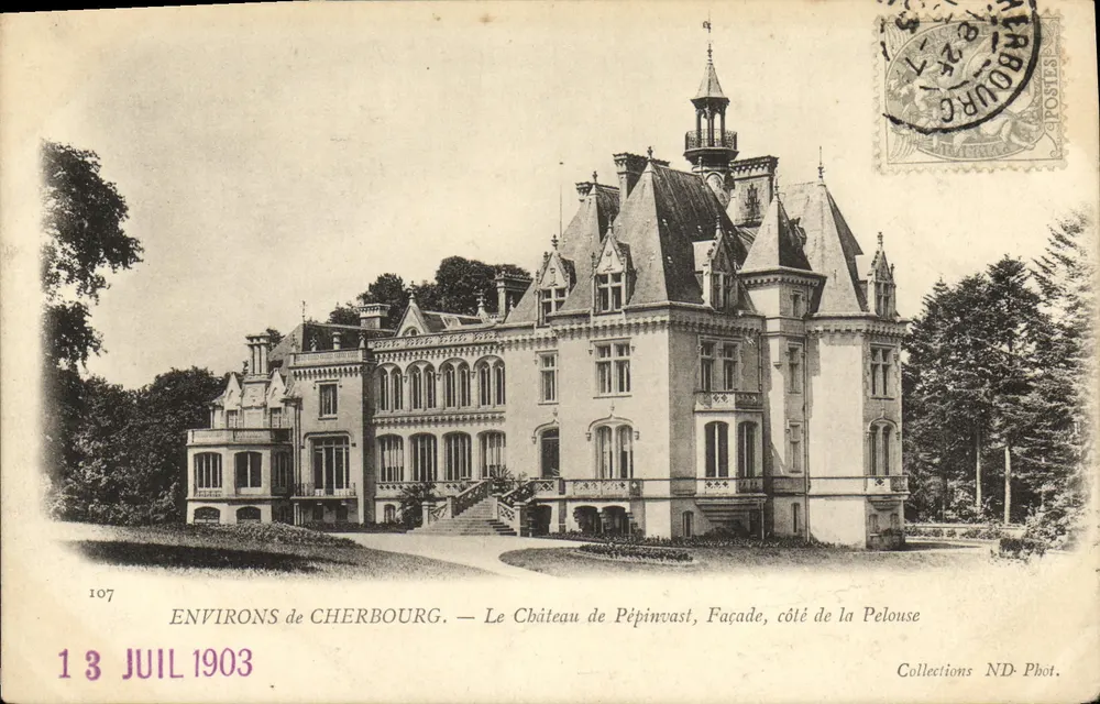 Arredores de Cherbourg — O Castelo de Pépinvast, Fachada, lado da Grama — Coleções ND-Phot. n°107 - Frente