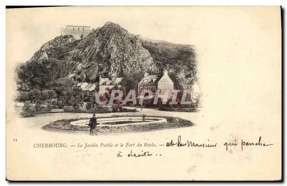 Cherbourg — Der öffentliche Garten und das Fort du Roule — und die Mouriens, die nach rechts geneigt sind - Vorderseite