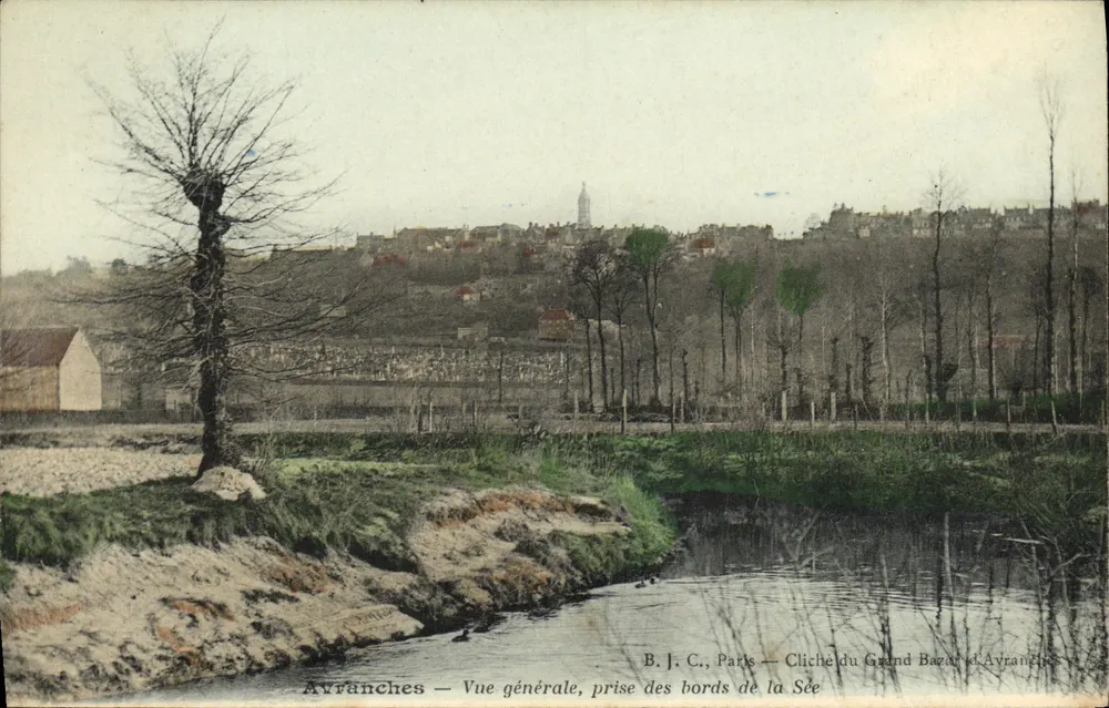 Avranches — Allgemeiner Blick, aufgenommen von den Ufern der Sée — B. J. C., Paris — Foto vom Grand Bazar von Avranches - Vorderseite