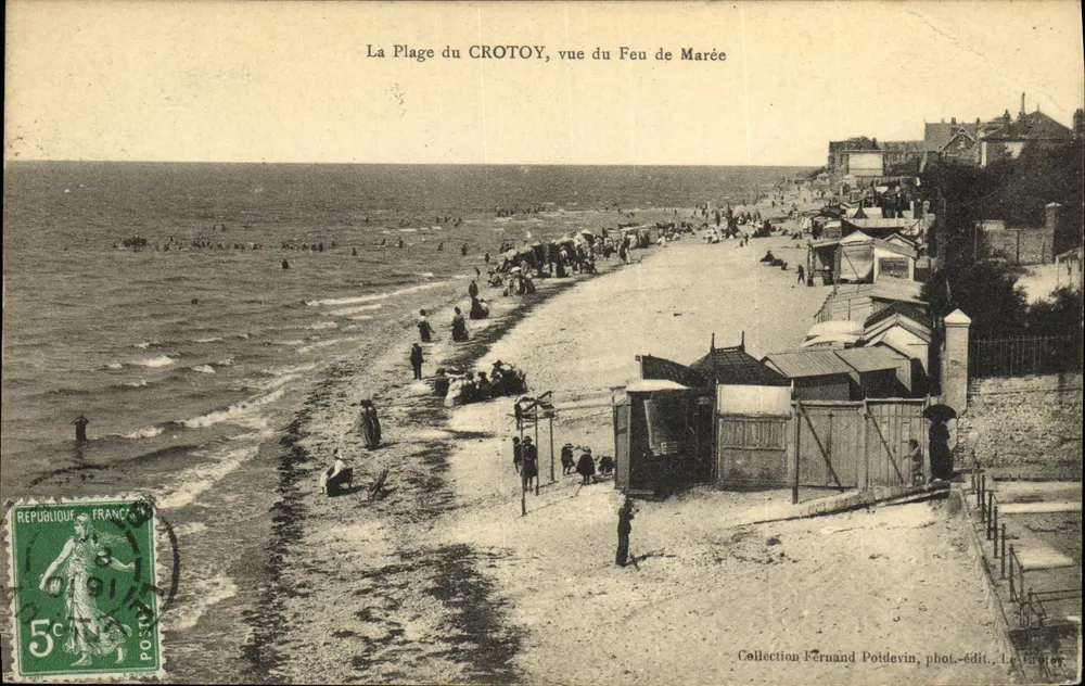 A Praia do CROTOY, vista do Farol da Maré — Coleção Fernand Poidevin, fot.-edit., Le Tréport - Frente