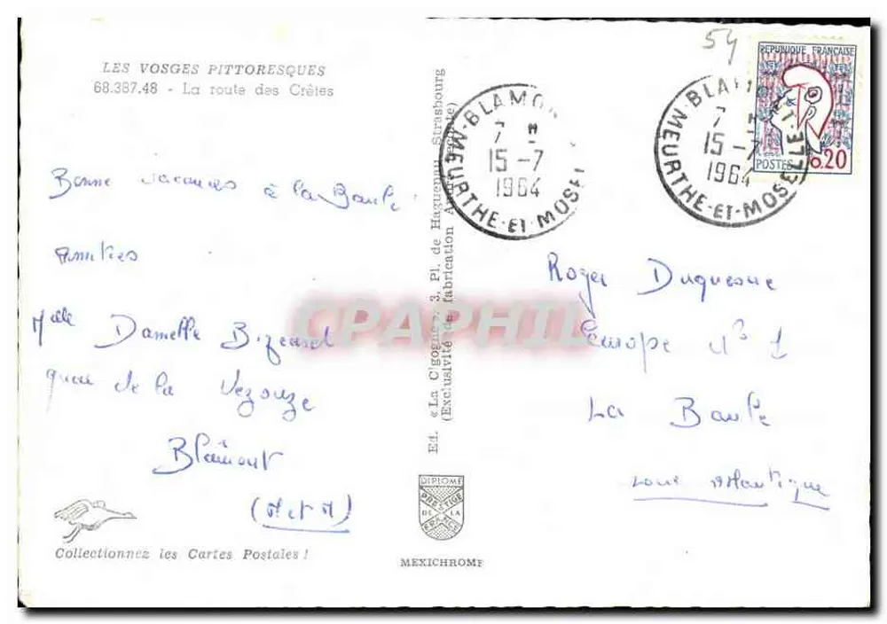 As Vosgas pitorescas — A estrada das Crêtes — Ed. Diplôme Mexichrome - Verso