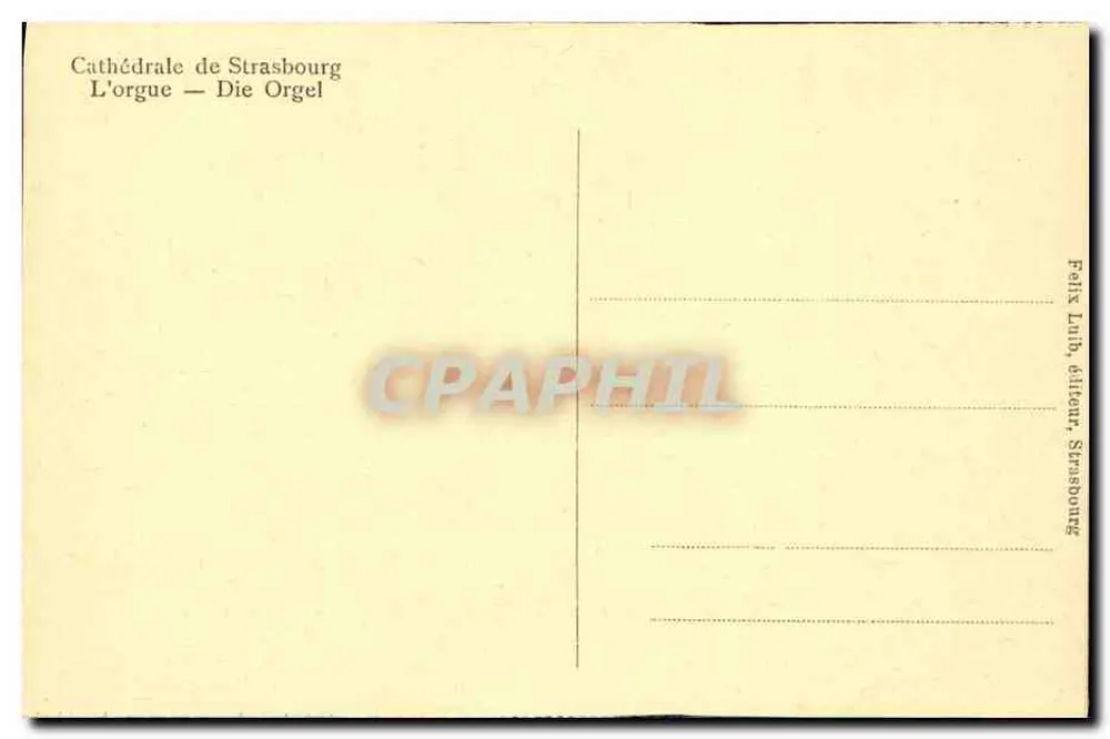 Catedral de Estrasburgo — O órgão — editor Felix Lüth, Estrasburgo - Verso
