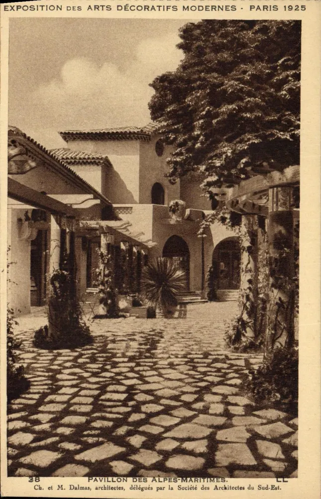Pavillon der Alpen-Maritimen — Ausstellung der modernen Dekorativen Künste — Paris 1925 — Ch. und M. Dalmas, Architekten, beauftragt durch die Gesellschaft der Architekten des Südostens - Vorderseite