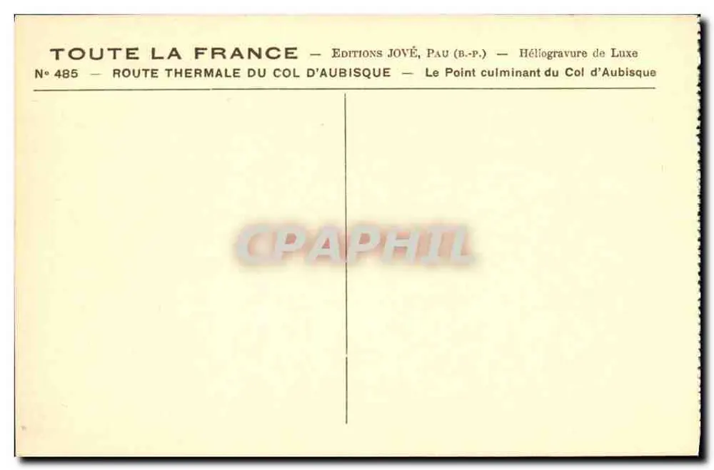 Thermale Route des Col d'Aubisque — Gipelpunkt — Éditions Jové, Pau (B.P.) - Rückseite