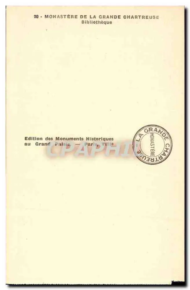 Mosteiro da Grande Chartreuse — Biblioteca — Edição dos Monumentos Históricos - Verso