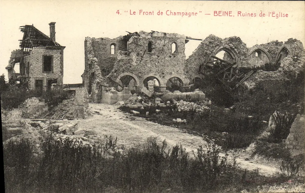 Beine, Ruinen der Kirche — Der Front von Champagne — Phototypie J. Bieramé, Beine - Vorderseite