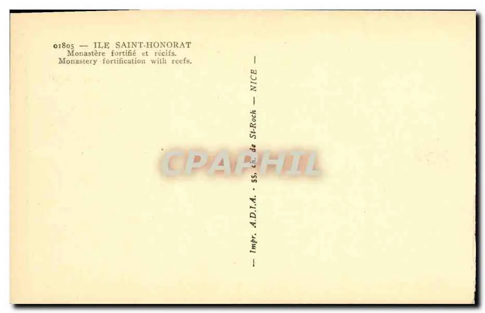 Insel Saint-Honorat — Verfestigter Klosterkomplex und Riffzonen — Impr. A.D.I.A. de St-Roch - Rückseite