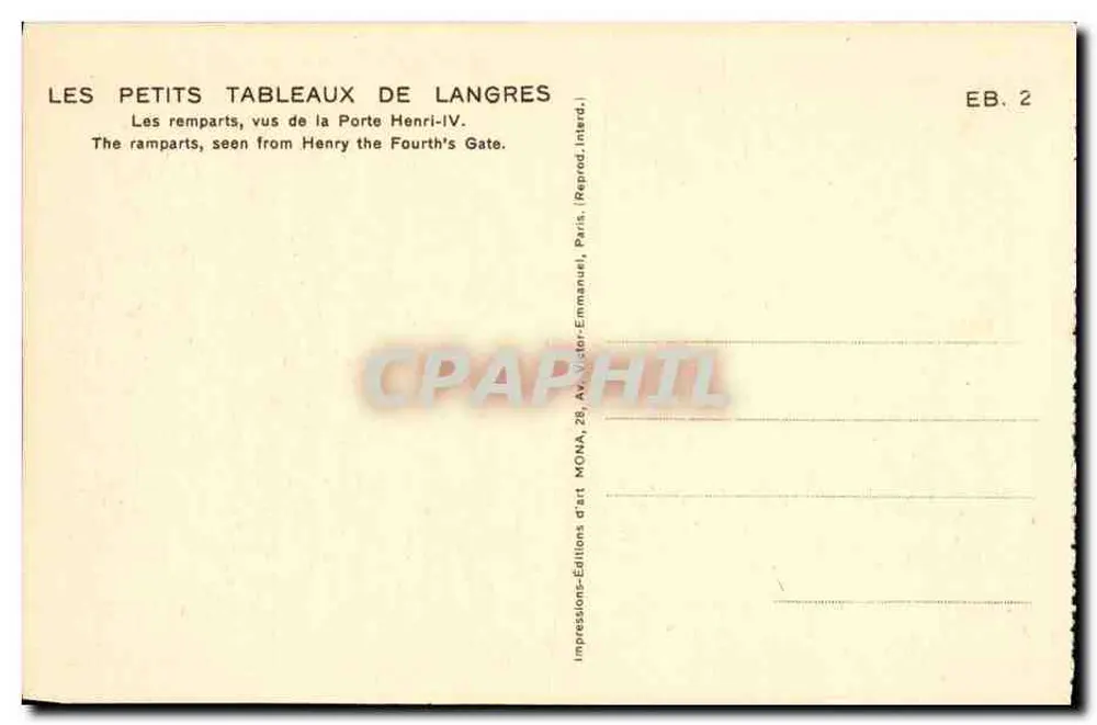 Die Mauern von Langres — Von der Porte Henri-IV gesehen — Verlag Mona, Serie EB.2 - Rückseite