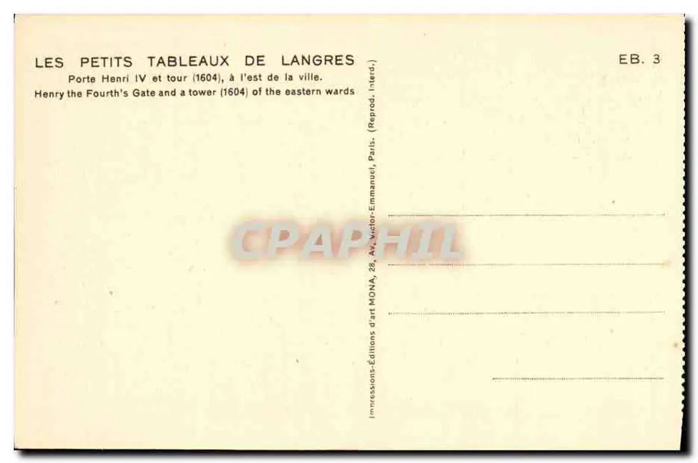 Tor Henri IV und Turm (1604), östlich der Stadt — Langres — Art Editions MONA, Paris - Rückseite