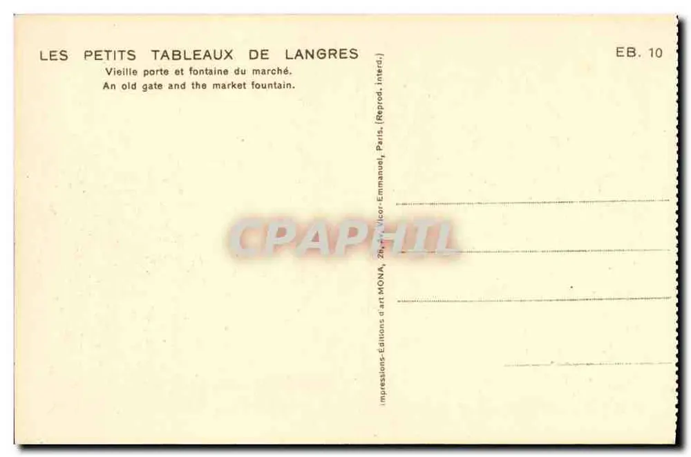 Langres — Alte Tür und Marktfontein — Éditions d'art MONA - Rückseite