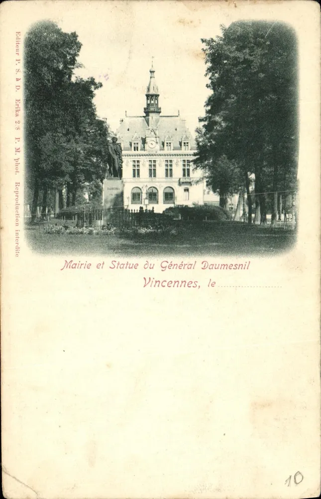 Mairie et Statue du Général Daumesnil — Vincennes, éditeur P. S. & D. Erika, n°10 - Vorderseite