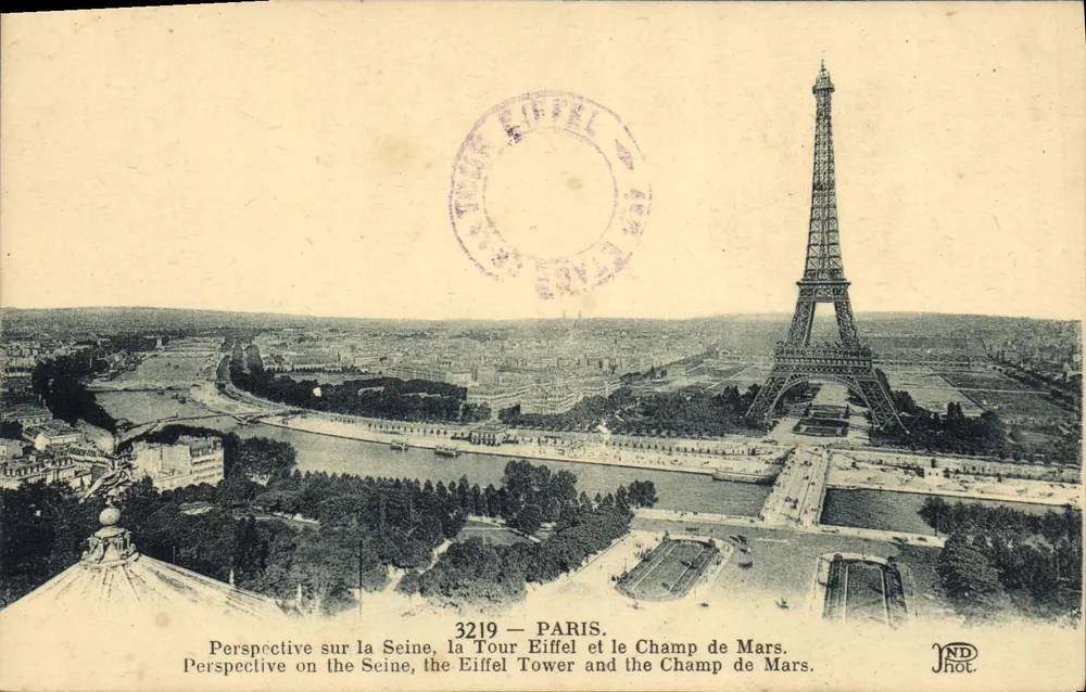 Paris — Panoramablick auf die Seine, die Eiffelturm und den Champ de Mars — JND Hot, n° 3219 - Vorderseite