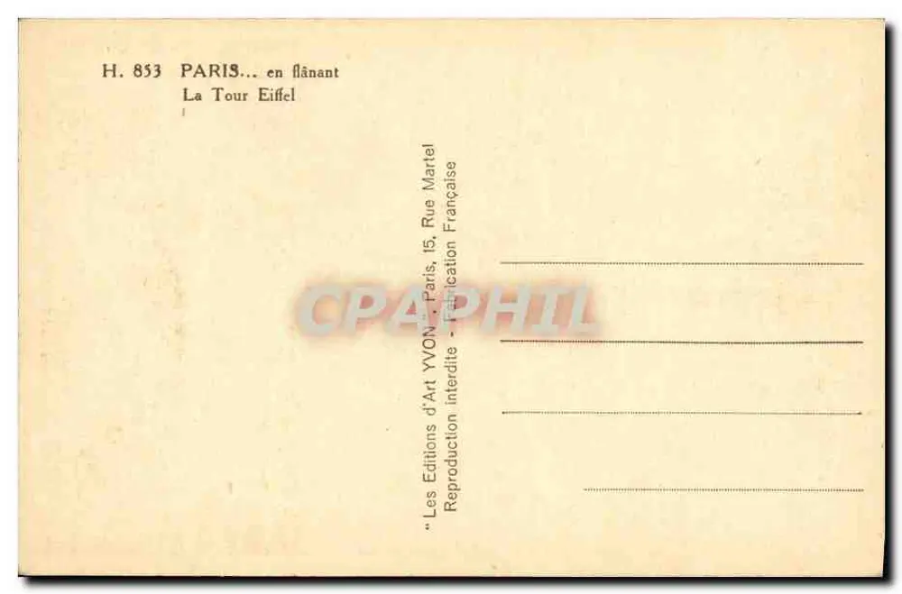 Paris — La Tour Eiffel vue depuis les Champs de Mars — Les Editions d'Art Yvon, Paris - Rückseite