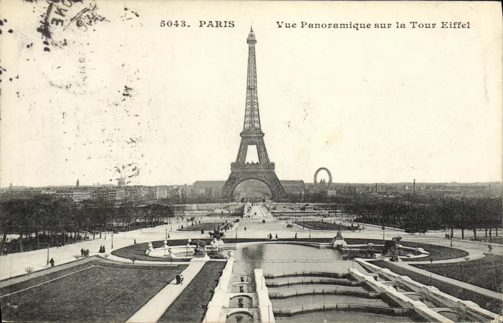 Paris — Panoramablick auf die Eiffelturm — E. Malédit, Fotografieverlag Paris, Nr. 5043 - Vorderseite