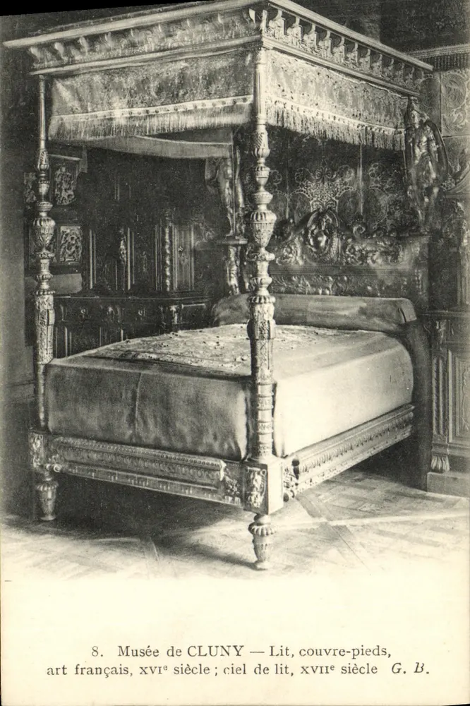 Museu de Cluny — Cama, cobertor de pés, arte francesa, século XVI; teto de cama, século XVII - Frente