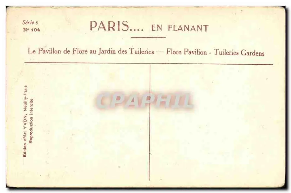Der Pavillon de Flore im Tuileries-Garten — Édition d'Art YVON, Serie 6 Nr. 104 - Rückseite