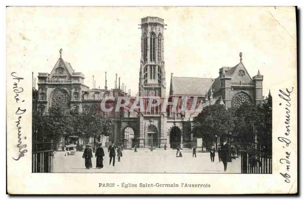 París - Iglesia de San Germain des Prés — vista de la fachada y la torre — editor André Deneuville - Anverso