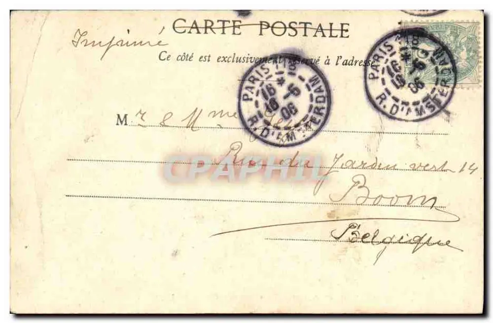 Paris - Un Coin des Champs-Élysées — bâtiment à balcon et colonnes, éditeur Charles & Corry, n° 230 - Verso