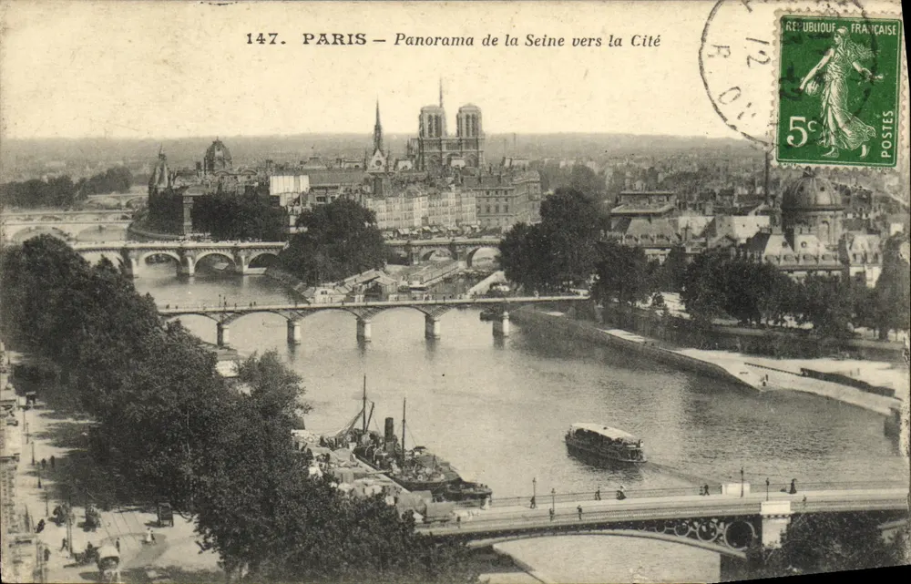 PARIS — Panorama do rio Sena em direção à Cidade — editor desconhecido, n° 147 - Frente