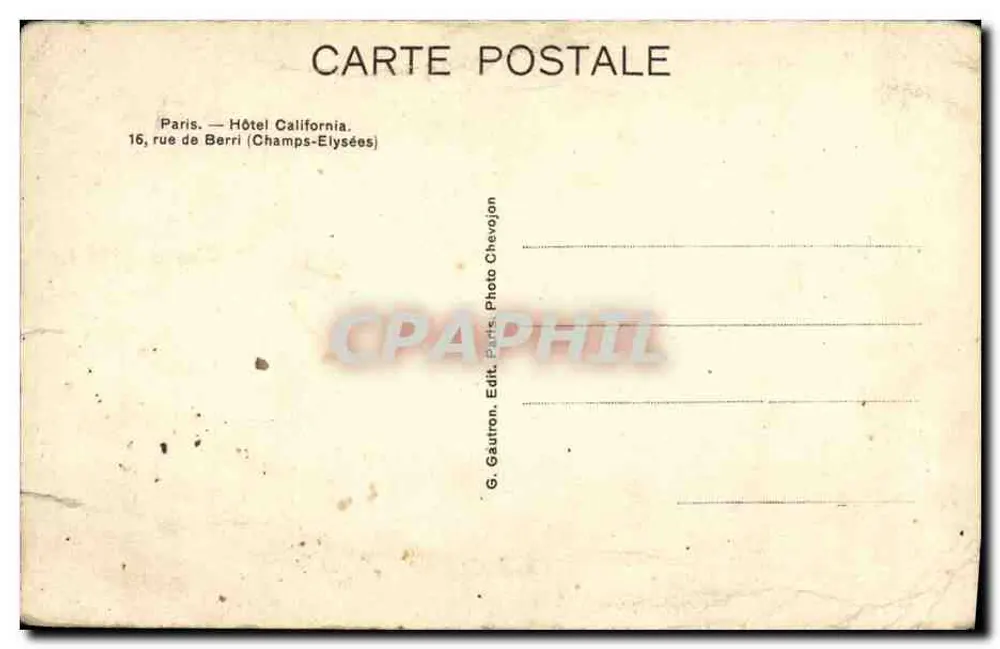 Paris — Hôtel California — Le hall. — G. Gaurton, Paris. - Verso