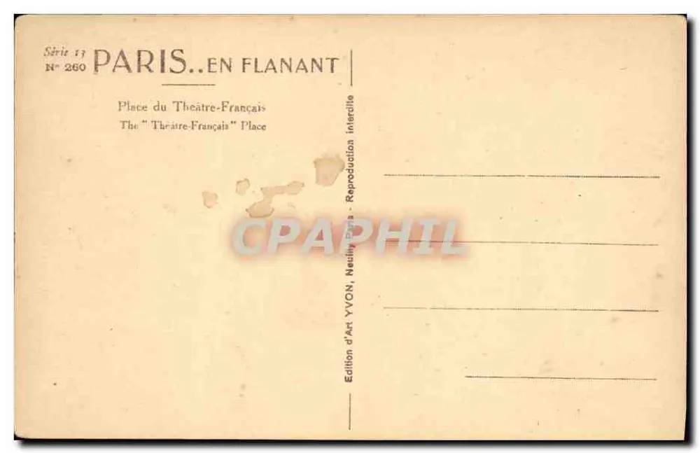 Platz des französischen Theaters — Hotel du Louvre — Verlag YVON, Nr. 260 - Rückseite