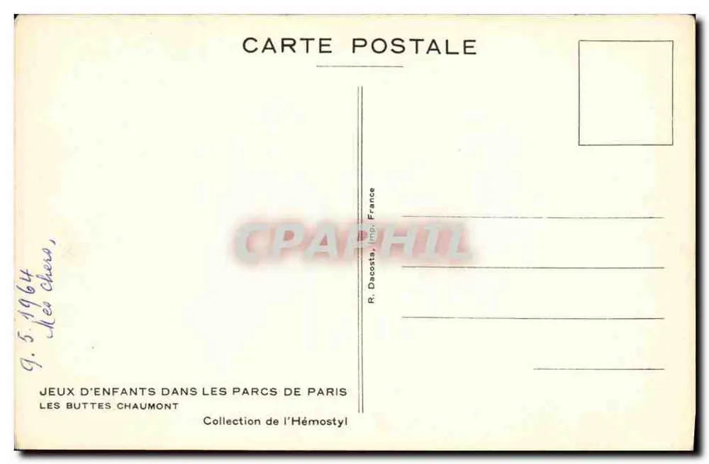 Jeux d'enfants dans les parcs de Paris — Les Buttes Chaumont — R. Dacosta, Imp. France - Verso