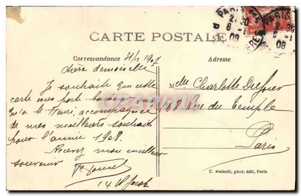 Lembrança de Sorte de Paris — C. M. — editor C. Maucult, Paris - Verso