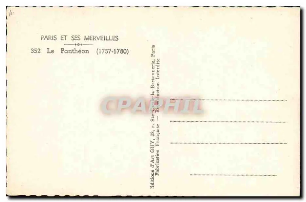 O Panteão — Paris — editor GUY, n° 352 - Verso