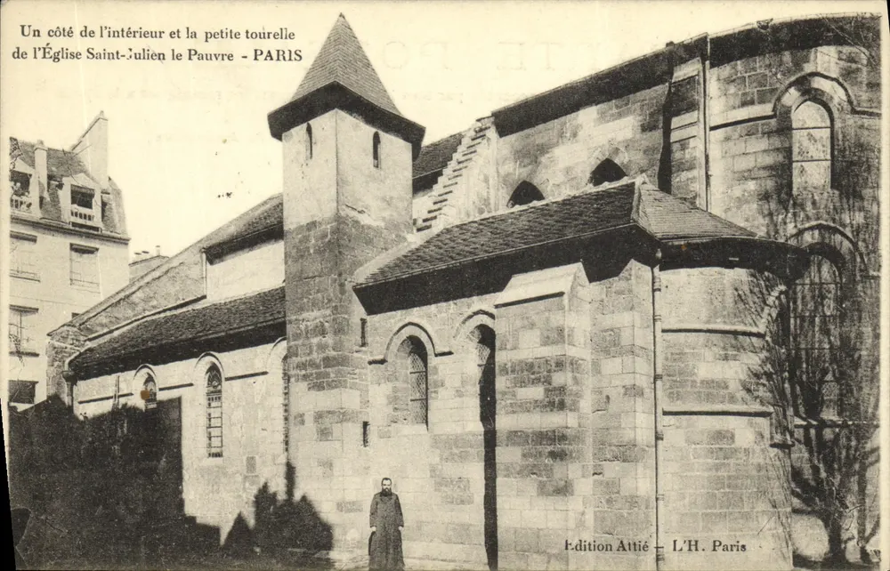 Kirche Saint-Julien-le-Pauvre — Innenansicht und kleine Turm — Edition Attié, L'H. Paris - Vorderseite