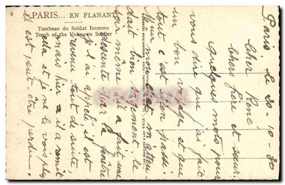 Grab des Unbekannten Soldaten — Paris — Éditions D'Art Yvón, n°8 - Rückseite