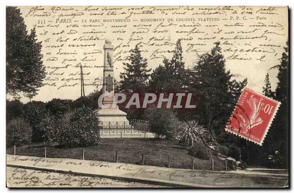 Paris — Park Montsouris — Denkmal des Colonel Flatters — P.P.C. Paris - Vorderseite
