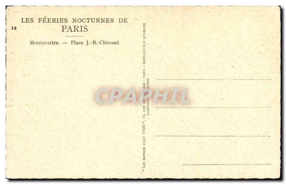Montmartre — Place J.-B.-Clément — Éditions d'Art Yvon - Rückseite