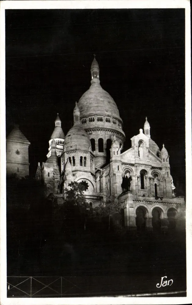 Paris nachts — Die Basilika des Heiligen Herzens beleuchtet — Editions F. Fleury "Jan" - Vorderseite